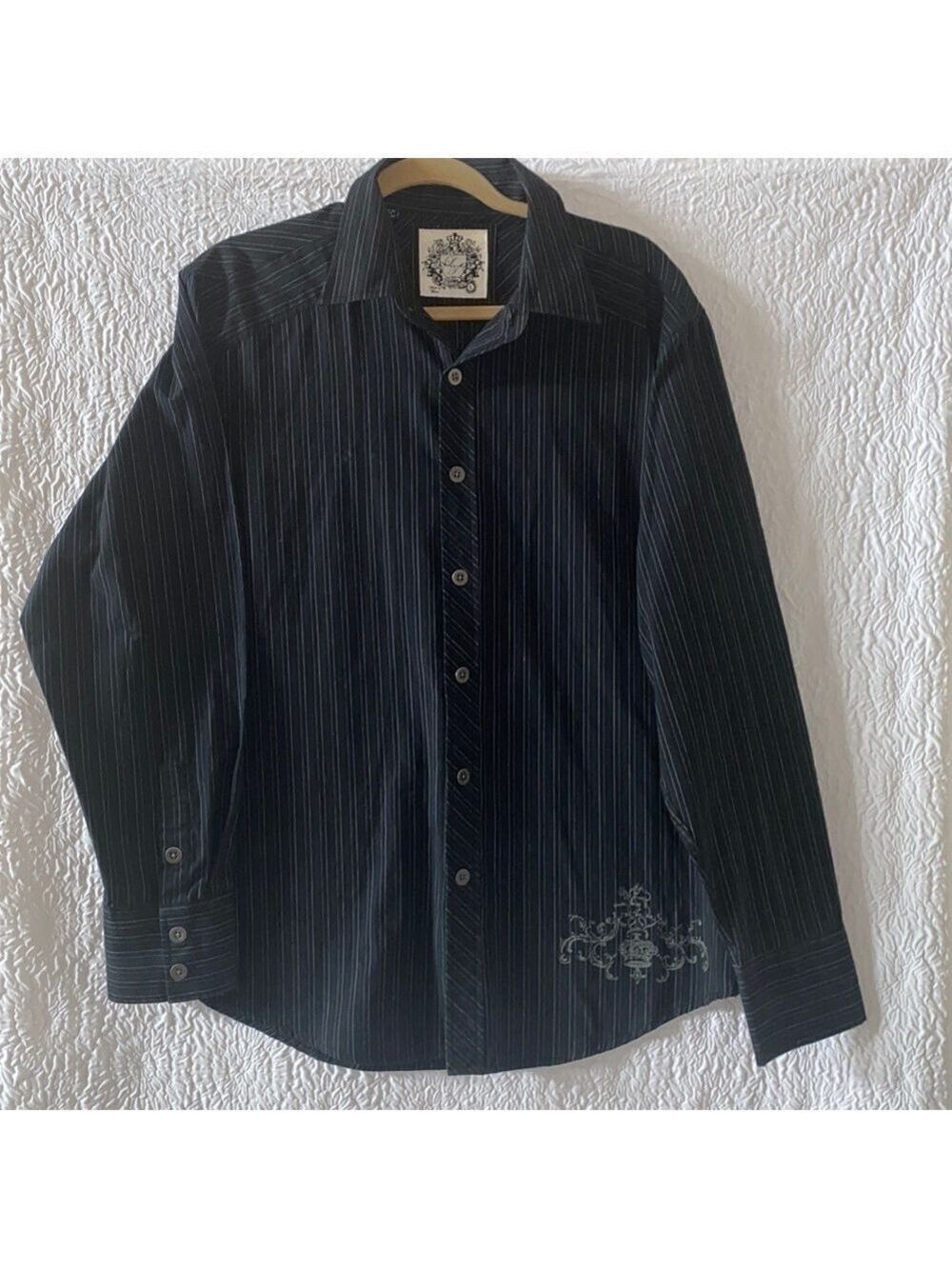 Level Ten Graphic Print Striped Button Down Long Sleeve Shirt